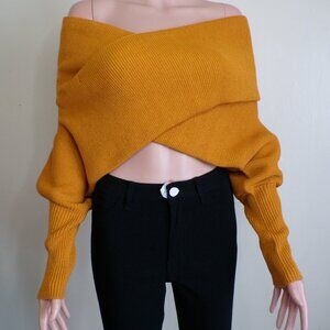 Boutique Mustard Off-Shoulder Wrap Sweater – Size [S/M] – New